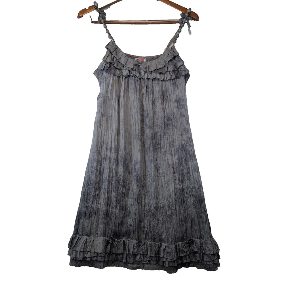Yoana Baraschi 100% Silk Gray Girls Large Dress Coquette Beaded Strap Summer